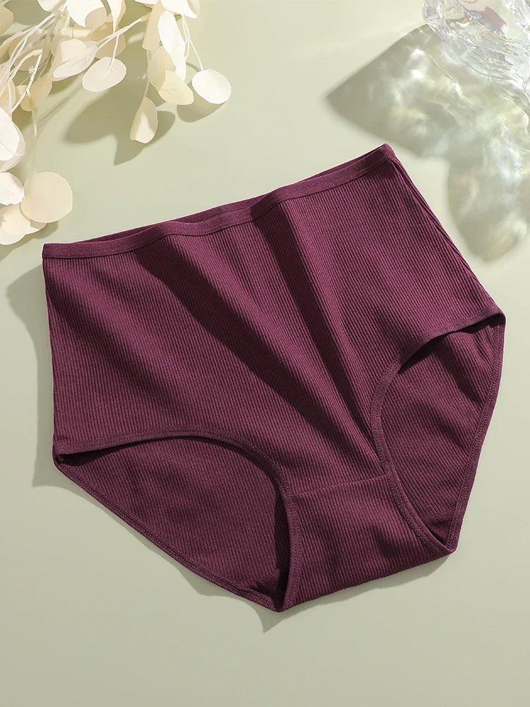3Pcs women cotton High Waist underwear breathable Striped Panties Female Plus Size Solid Color Briefs comfortable Lingerie S-XXL