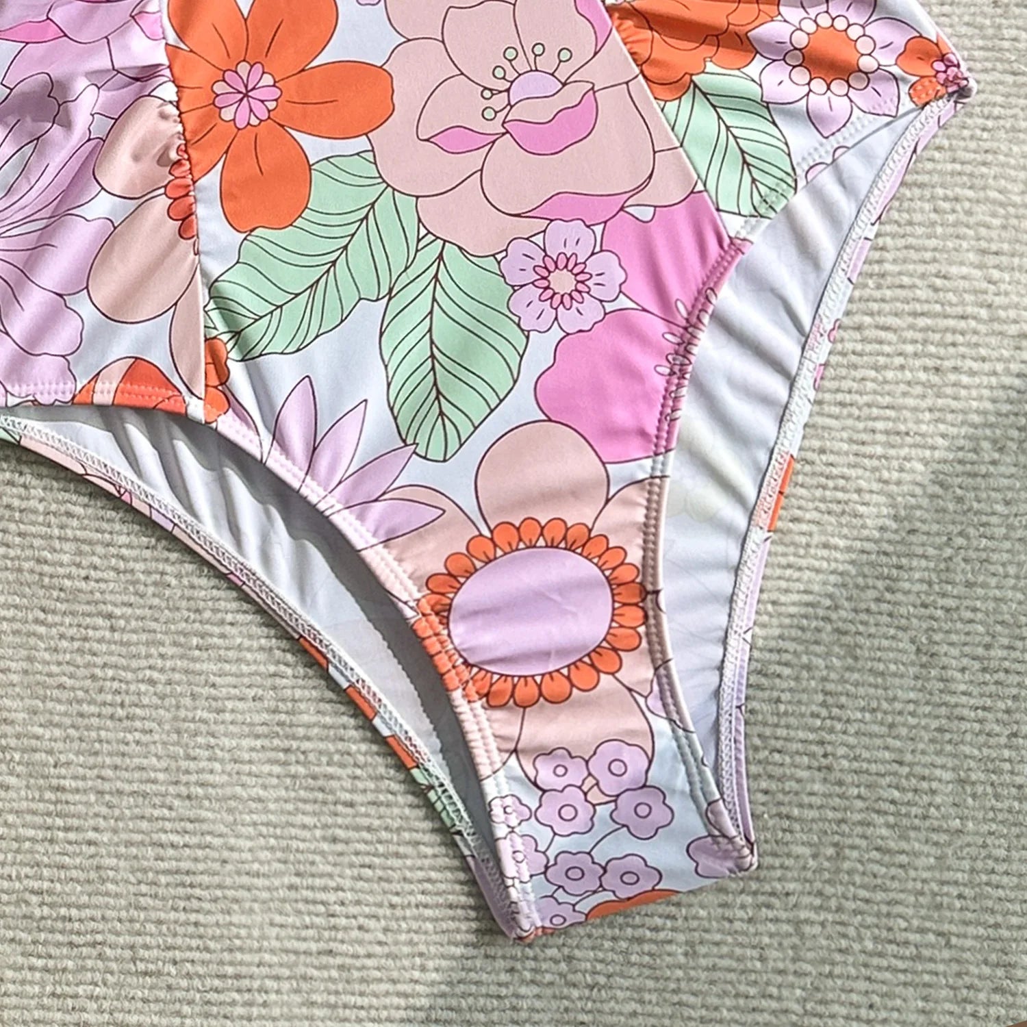 Vintage Pink Floral Print Swimwear Women 2026 Front Zipper Long Sleeve Sunscreen One Piece Swimsuit Bathing Suit Surf Monokini