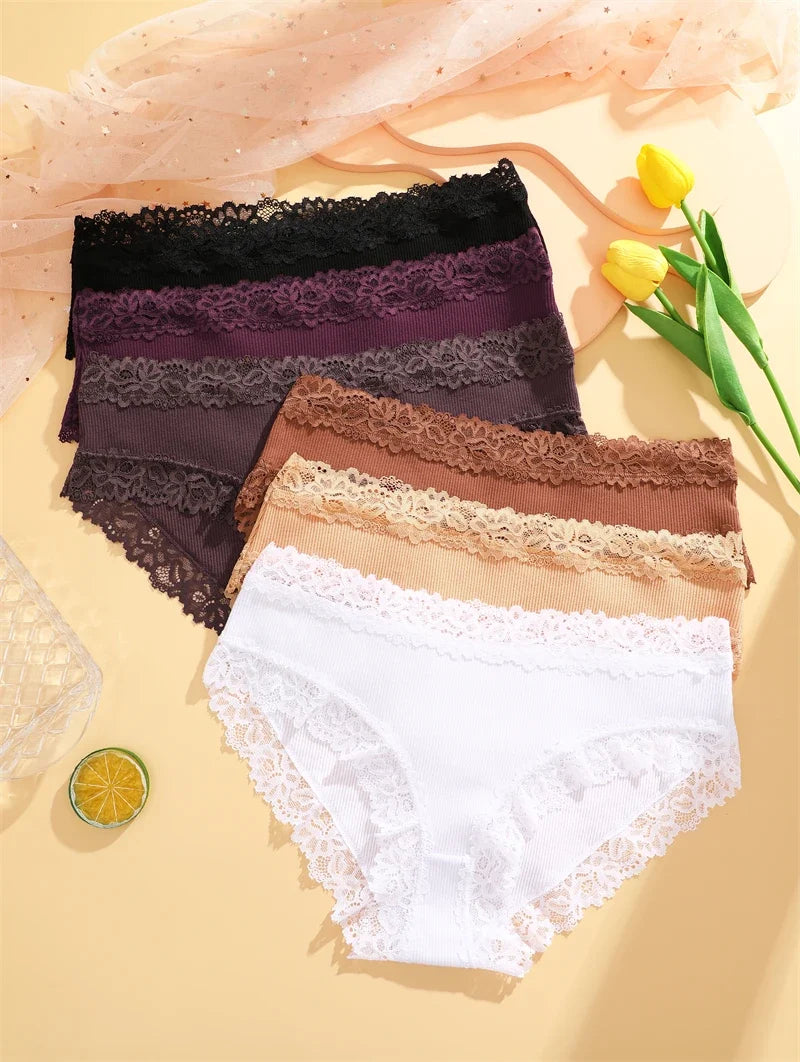 Sexy Cotton Lace Panty Women Low Waist Panties Underwear S-XL Solid Color Ladies Briefs Lingere Underware Comfortable Women