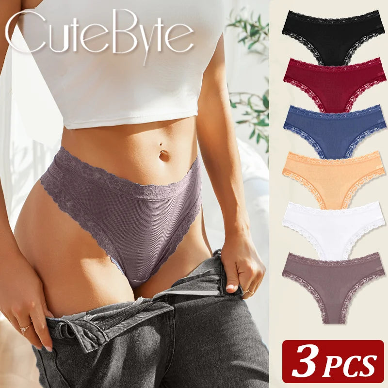 3Pcs Women Cotton Lingerie Sexy Thong Soft Fashion Panties Femme Design Underwear Pantys Underpant Lingerie Lace Intimates S-XL