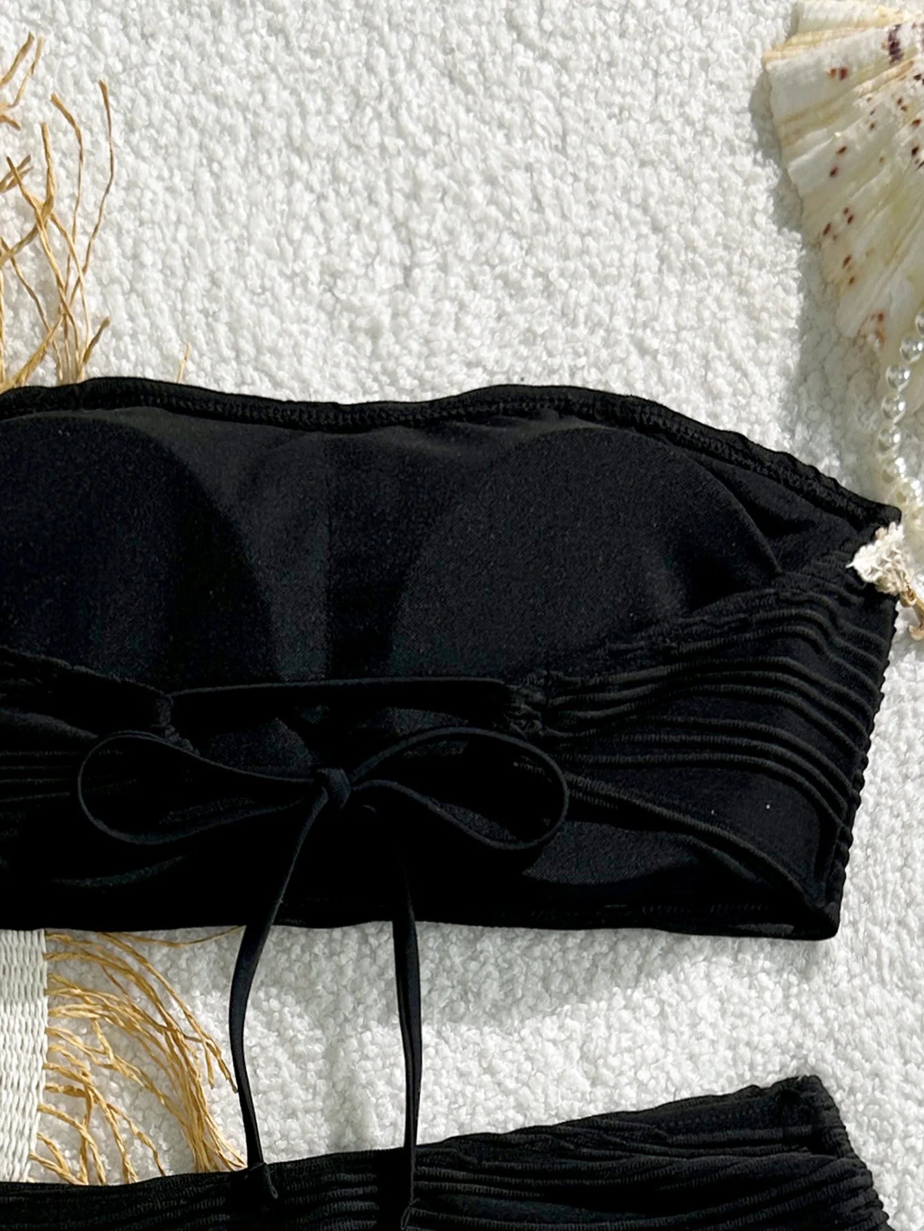 Sexy Bandeau Bikini Set 2025 Women Black Shell Starfish Push Up Drawstring Side High Waist Swimsuit Beach Bathing Suit Swimwear