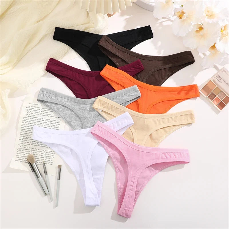 3PCS Seamless Thong Cotton Women Thin Strap Low Waist High Flexibility Panties Sexy Underwear Ladies Briefs T-back Soft Women