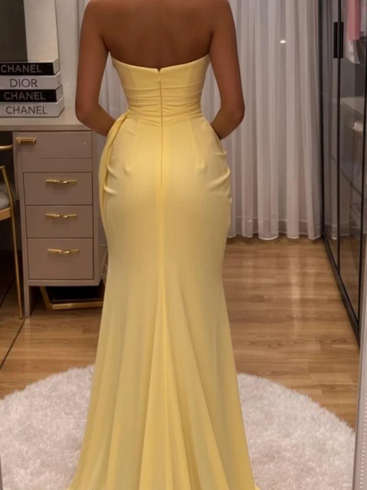 Elegant High Waist Bodycon Maxi Dress Strapless Pleated Hem Corset Party Robes Luxury Vestidos 2026 New Lady Evening Gowns
