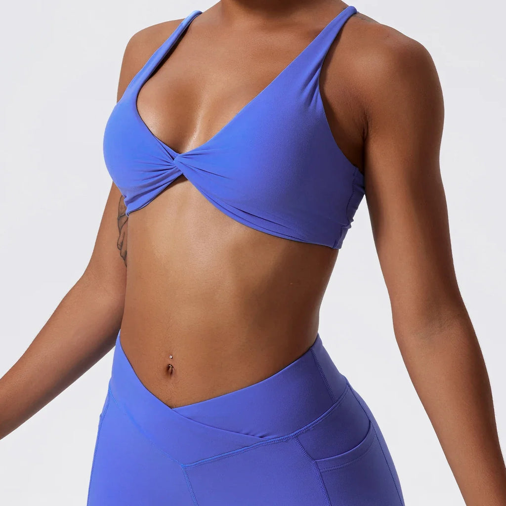 Hearuisavy Summer Sports Bra Shockproof Push Up Gym Top Women Quick-Dry Yoga Clothes Pleated Design Brassiere Workout Crop Top