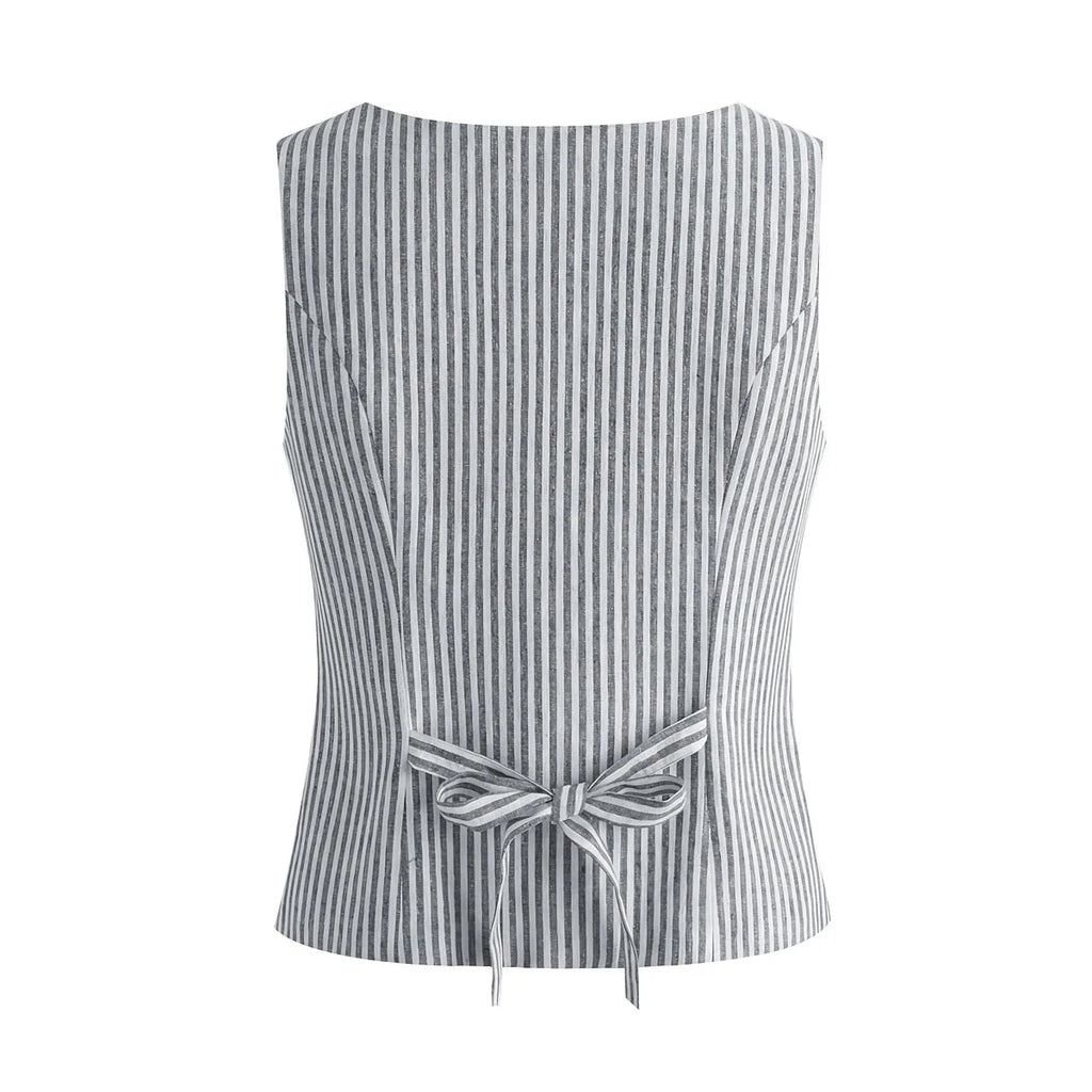 New French Striped Old Money Style Waist-Slimming Sleeveless Vest Top Small Tank Top For Woman Charming Casual Elegant BXUR