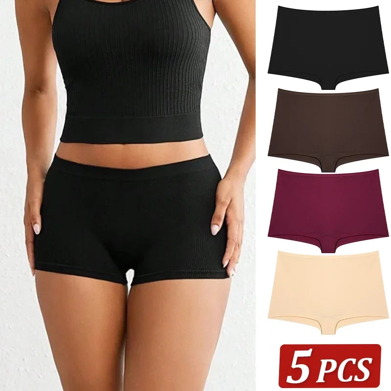 5Pcs Women's Cotton Underwear Boxers Seamless Sports Panties Female Solid Color Briefs Cozy Lingerie Intimate Underpants XS-XL