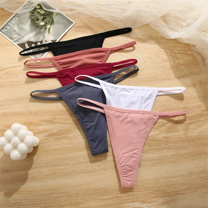 Women's Cotton Thong Sexy Thongs Women's Panties Set Solid Seamless Low Waist Underwear Female Underpants Intimates Lingerie