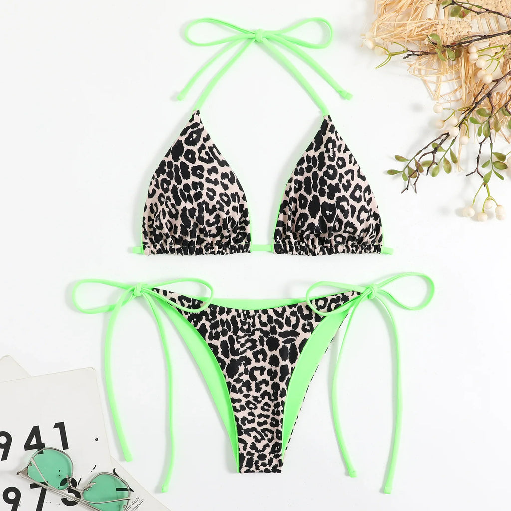 Sexy Micro Bikini 2025 Women Pink Leopard Print Neon Double Side Push Up Swimsuit Brazilian Beach Bathing Suit Thong Swimwear