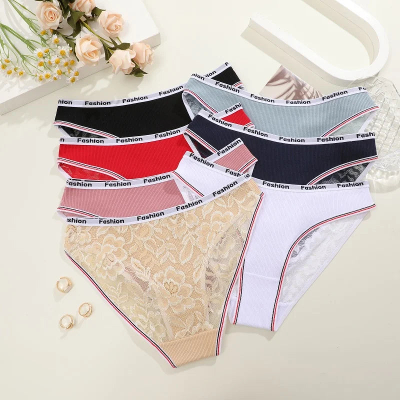 3Pcs/Set Women's Cotton Lace Panties V-Waist Sexy Sport Low Waist Briefs S-XL Comfortable Underwear Female Soft Color Underpants