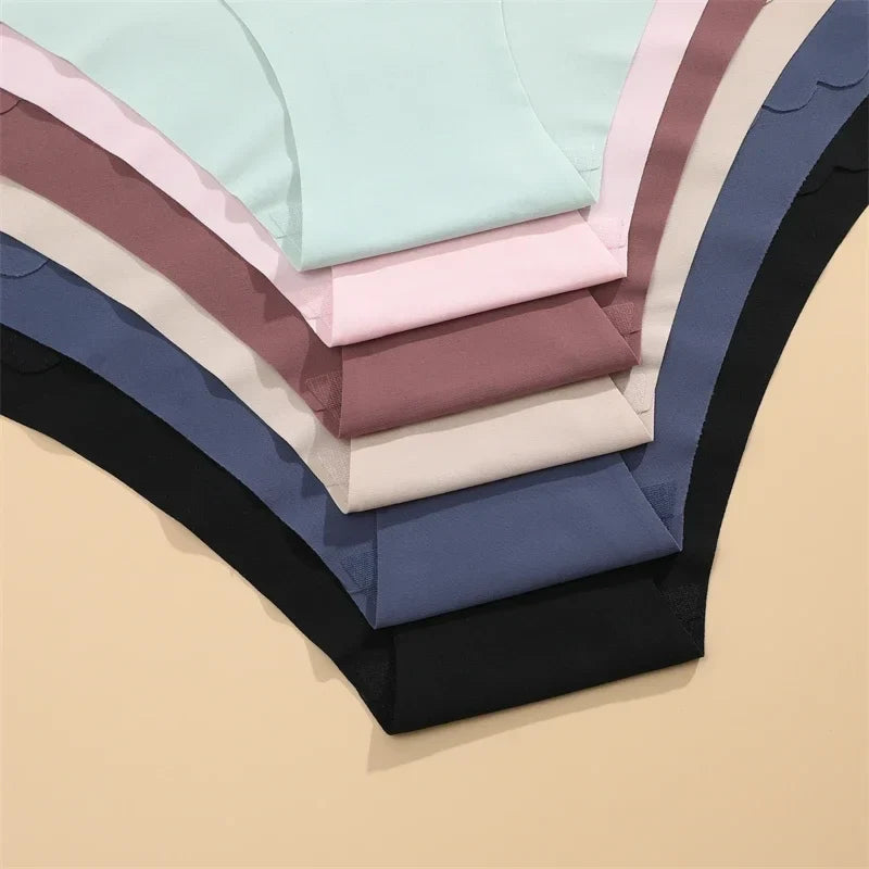 Seamless Women Briefs S-XXL Wave Edge V-shaped Underwear Panties Ice Silk Underwear For Women Low Waist Briefs One Piece Panty