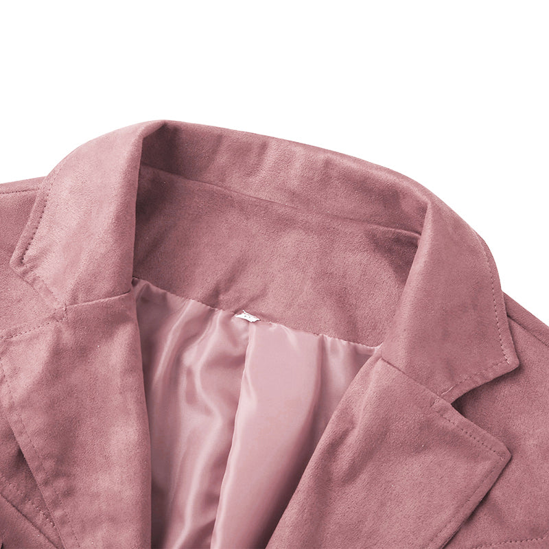 Women Spring Autumn Slim Long Sleeve Open Front Coat Solid Color Collared Jacket with Tassels Black/ Coffee/ Pink