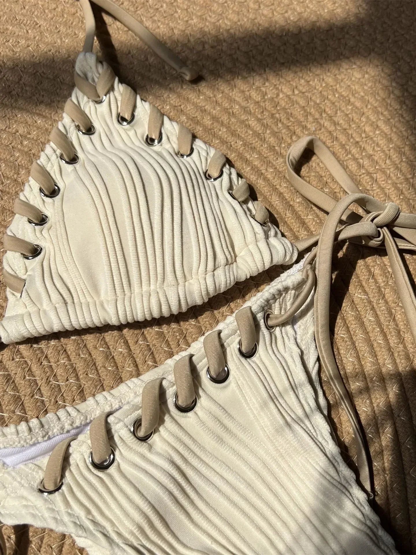 Sexy Micro Bikini 2025 Women Beige Brown Pink Weave Bandage Cross Crochet Swimsuit Brazilian Beach Bathing Suit Thong Swimwear
