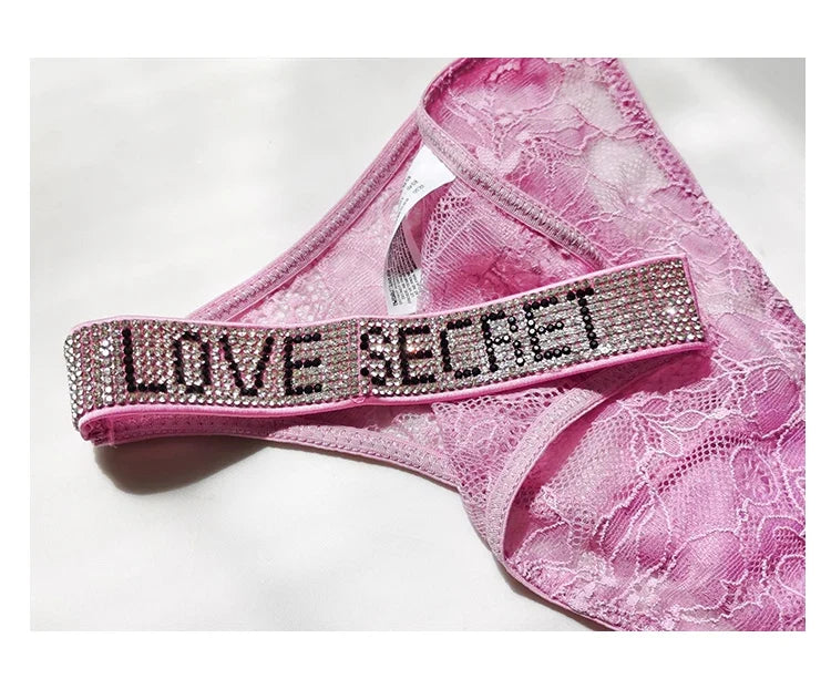 Rhinestone Lace Letter Sexy G String Women Panties Seamless Girls Underwear Transparent Thong For Female Low Rise Ladies Briefs