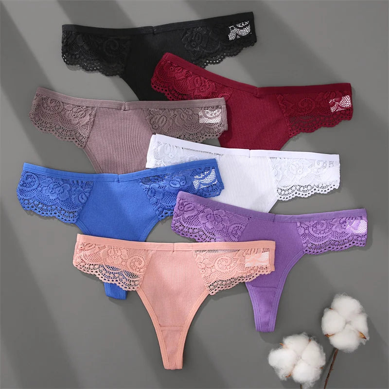 3Pcs/set Cotton Thongs Lace Bikini Underpants Women S-XL T-Back Underwear Ladies G-string Soft Thong Panties Female Lingerie New