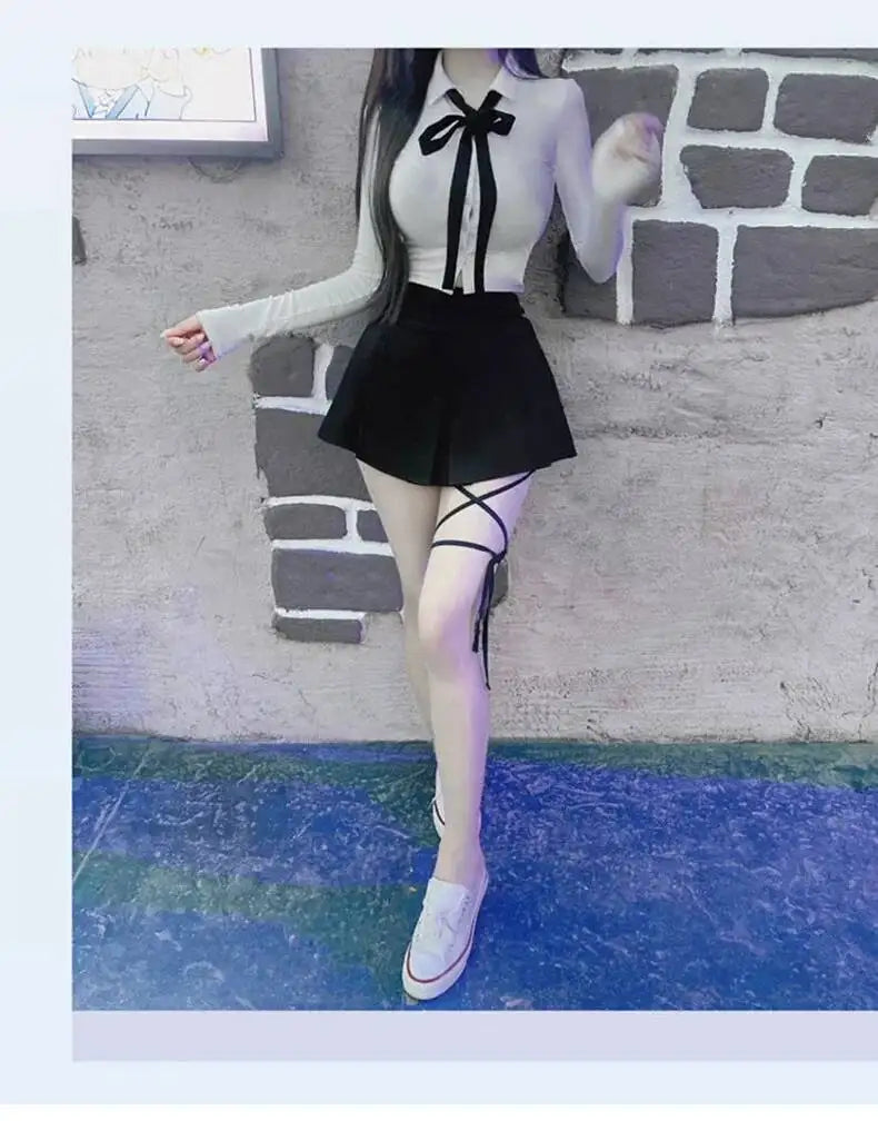 WOMENGAGA Korea Style Sexy Slim High Waist Strap A-line Half Length Skirt Fashion Women Skorts JK Sweet 2023 New  OW3W