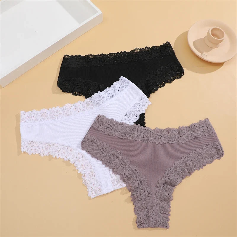 New Lace Seamless Cotton Panties Ribbed Maillard Brazilian Pants LowWaist Women Panties Breathable Girls Underwear Soft Lingerie