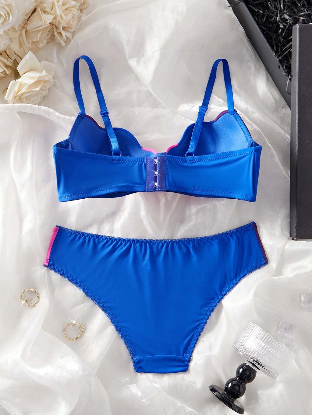Single-Piece Color-Blocked Sexy Beach Swimwear Set with Underwire Push-Up Bra and Panties, Comfortable Shell Cup Design Lingerie, Stretchy Breathable Panties
