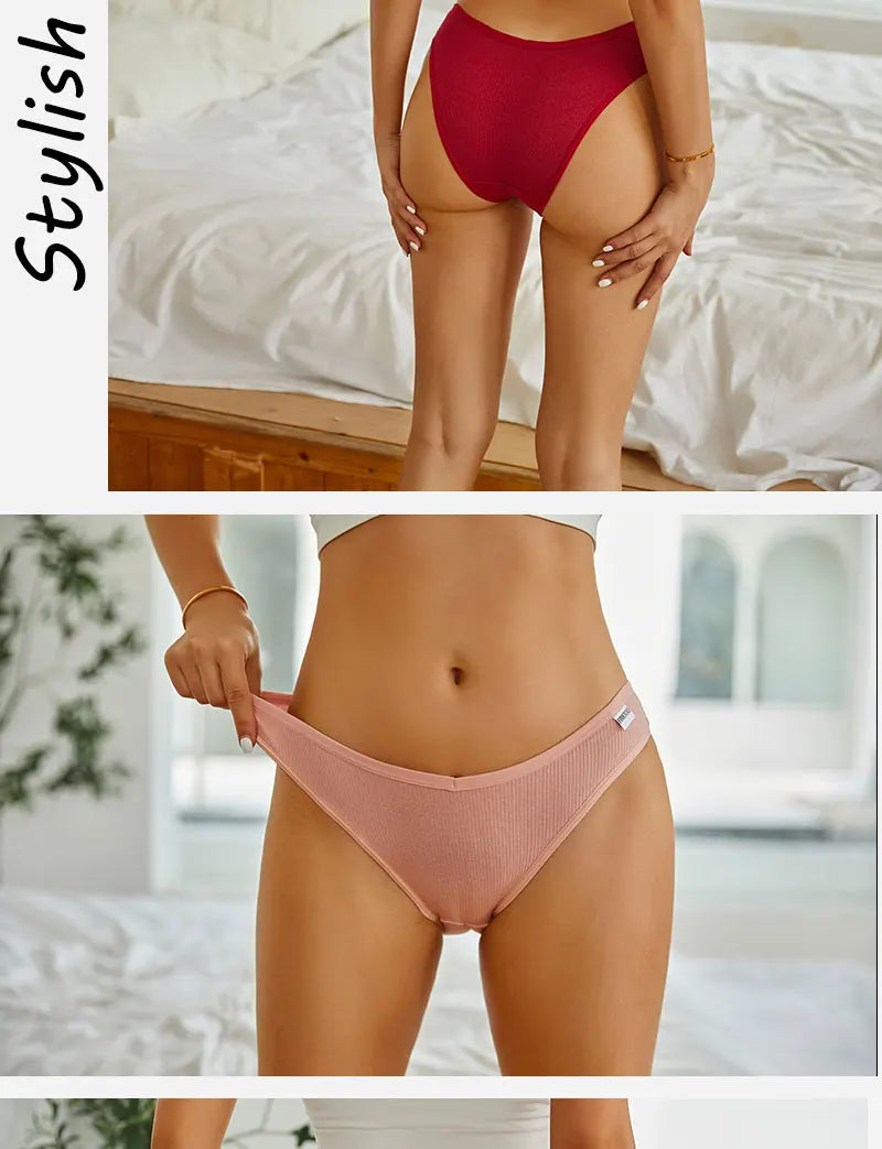 3PCS/Set Women Cotton Briefs Panties Ladies Sexy Solid Color Low Waist Underwear Female Soft Breathable Intimates Lingerie 2024