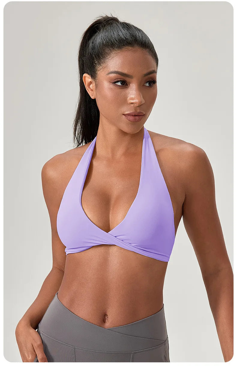 Women's Yoga Bra Halter Back Fitness Underwear Sexy Wire-Free Sports Vest Comfortable Breathable Bra