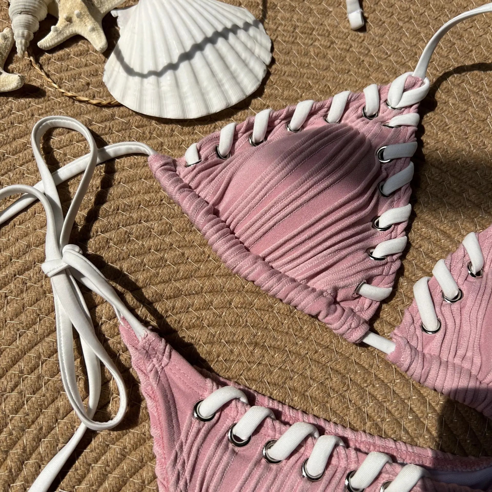 Sexy Micro Bikini 2025 Women Beige Brown Pink Weave Bandage Cross Crochet Swimsuit Brazilian Beach Bathing Suit Thong Swimwear