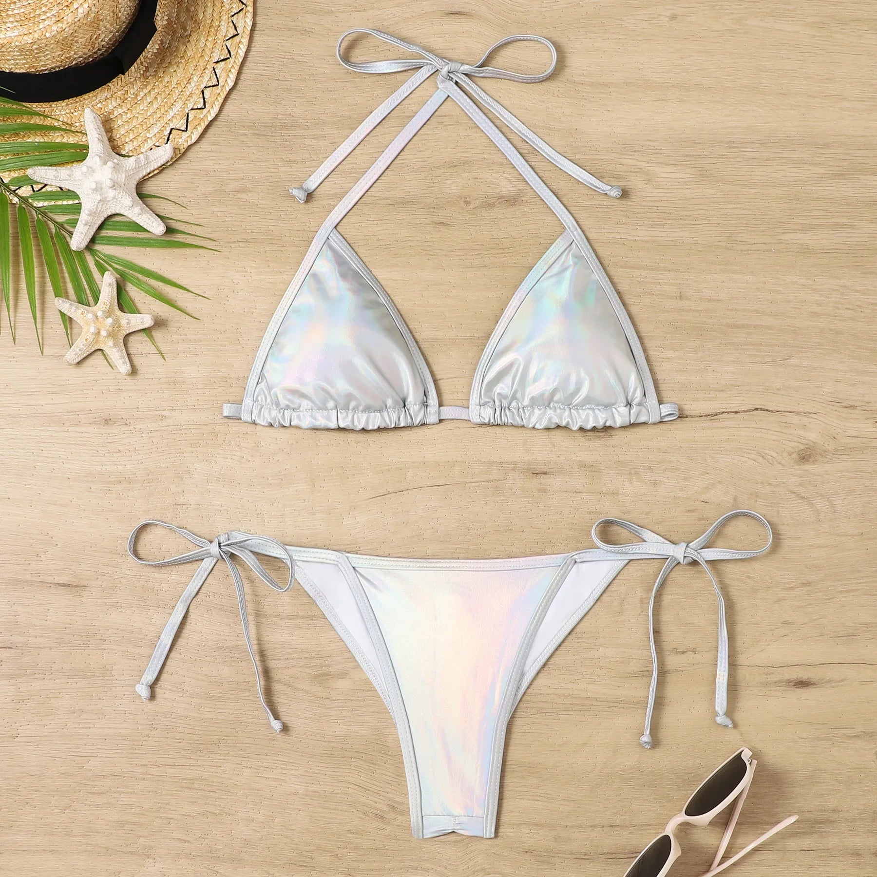 Shiny Swimwear Women Halter Bathers Bling Sequin Bikini Set Cut Out Push Up Padded Bathing Suit Thong Swimwear Glitter Biquini