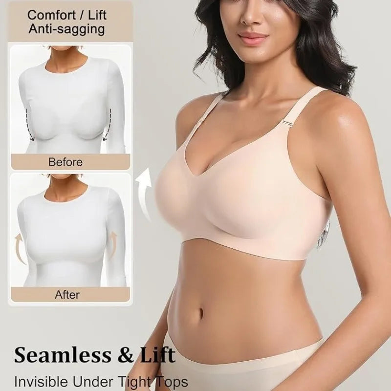 Women's Jelly Seamless Wire-Free Bra Full Cup Thin Mold Soft Support Underwear Plus Size Comfortable High Elasticity Bra
