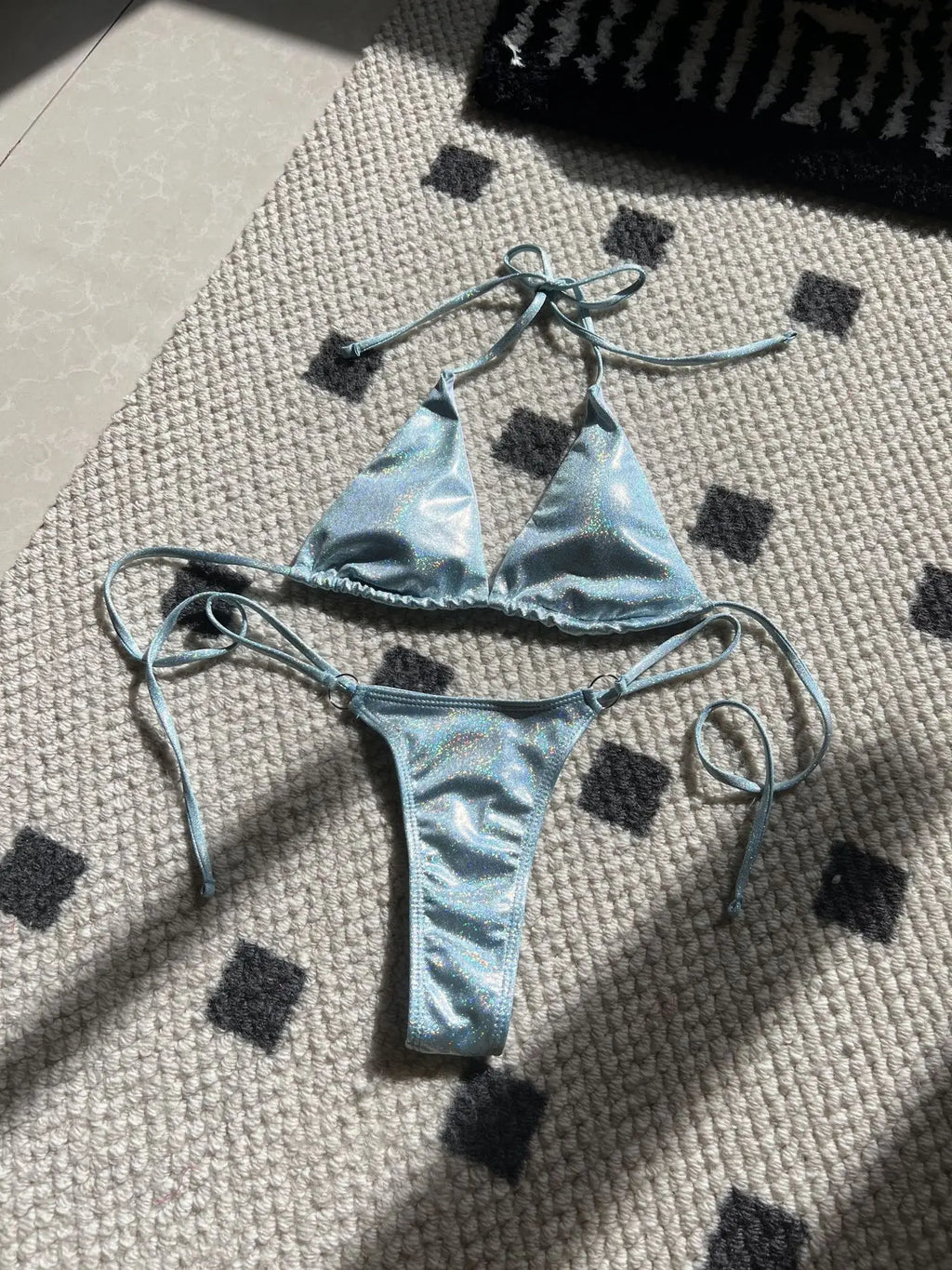 2026 Glitter Sparkling High Cut Halter Bikini Female Swimsuit Women Swimwear Two-pieces Bikini set Bather Bathing Suit Swim