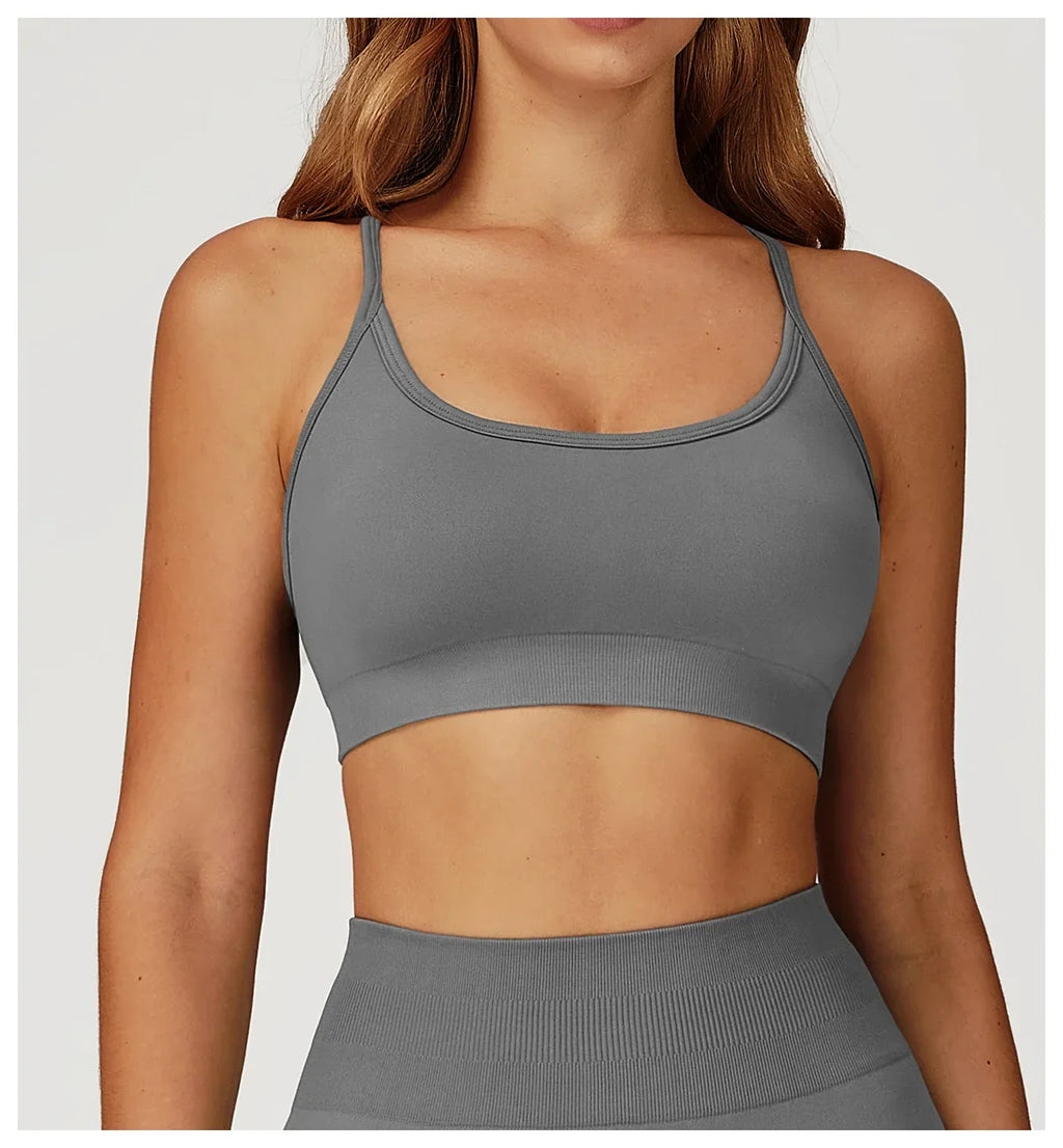 Women Seamless Yoga Sports Bra Breathable Shock Proof Gym Workout Fitness Push up Top Yoga Running Active Sportswear Vest Bra