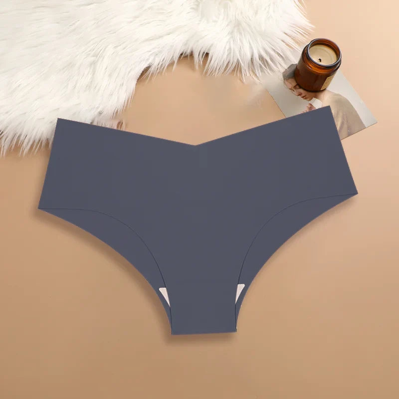 3PCS Women's Seamless Maillard Underwear Sexy V-Shaped Mid Waist Ice Silk Briefs 10 Soild Color Cozy Stretch Sexy Underpant S-XL