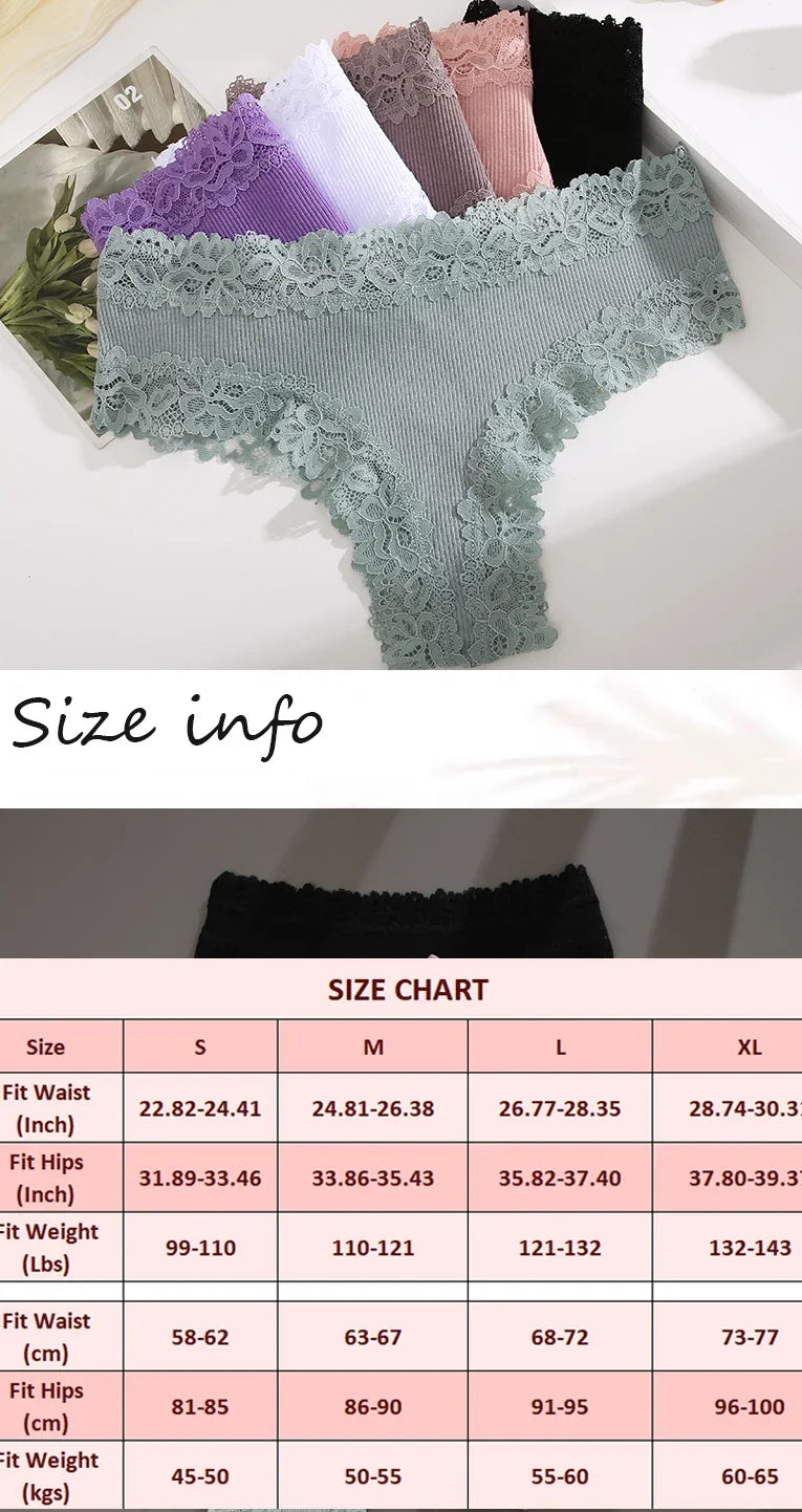 Sexy Lace Cotton Brazilian Pants Women Low Waist Panties Underwear Solid Color Ladies Briefs Lingere Underware Comfortable Women