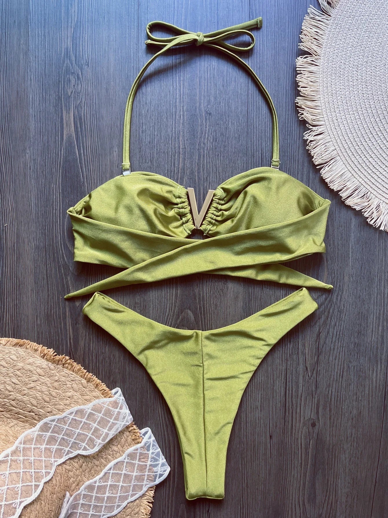 Sexy Brown Leopard Print Micro Bikini Women Metal V Neck Push Up High Waist Swimsuit 2026 Beach Bathing Suit Vacation Swimwear