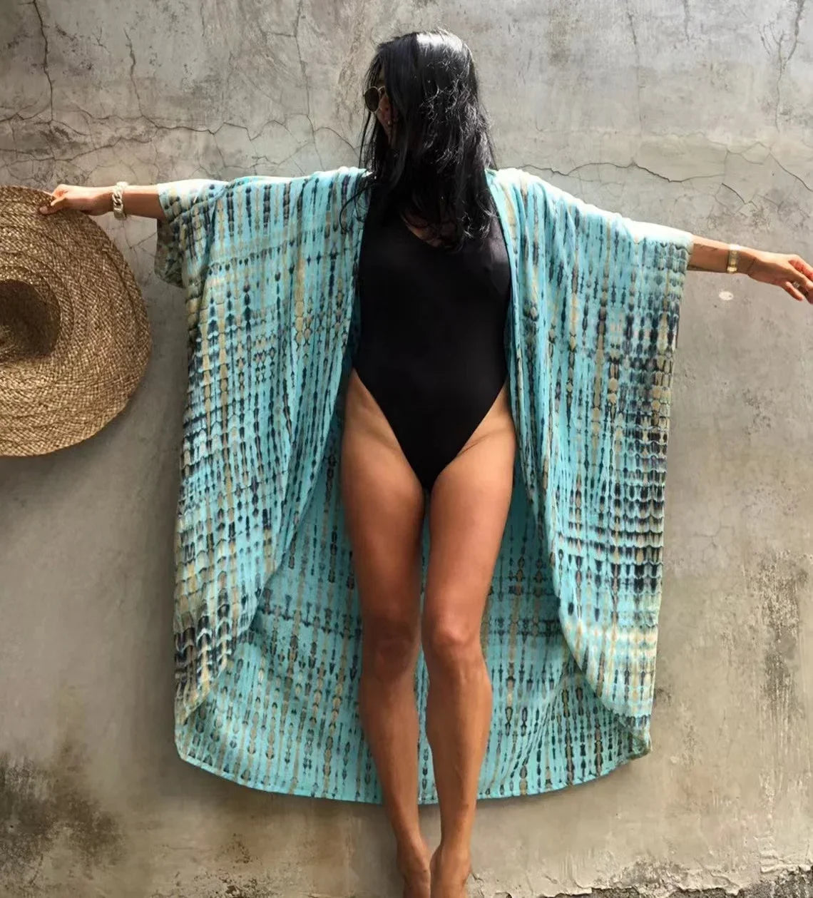 2024 New Summer Sexy Beach Kimono Swimwear Cotton Cover Up Swimsuit Women Print Bikini Cover Up Beachwear Dress Robe