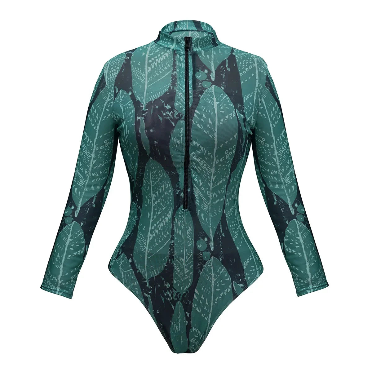 UPF35 Long Sleeved Sunscreen Swimsuit Long Pants Set Women Black Geometry Print Zipper Slim Fit Swimwear Bodysuit Beachwear 2025