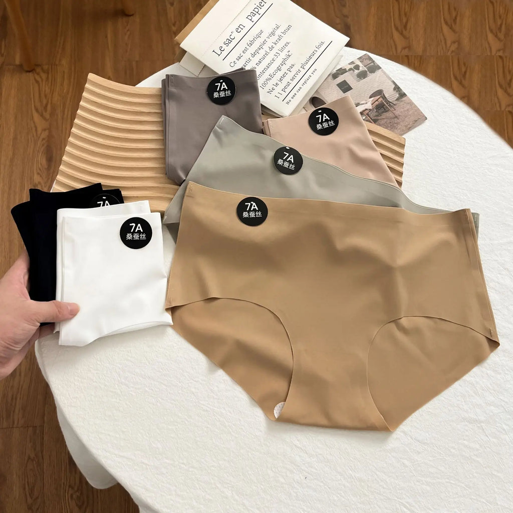 3PCS New 7A Ice Silk Waist Maillard Seamless Yoga Classic Antibacterial Crotch Simple Solid Color New Sports girl 2024 M-XL