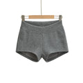 Gray Ribbed Knit Shorts For Women High Elastic Waist Soft Fabric Relaxed Fit Style For Casual Daily Stylish Under Shorts XK6F