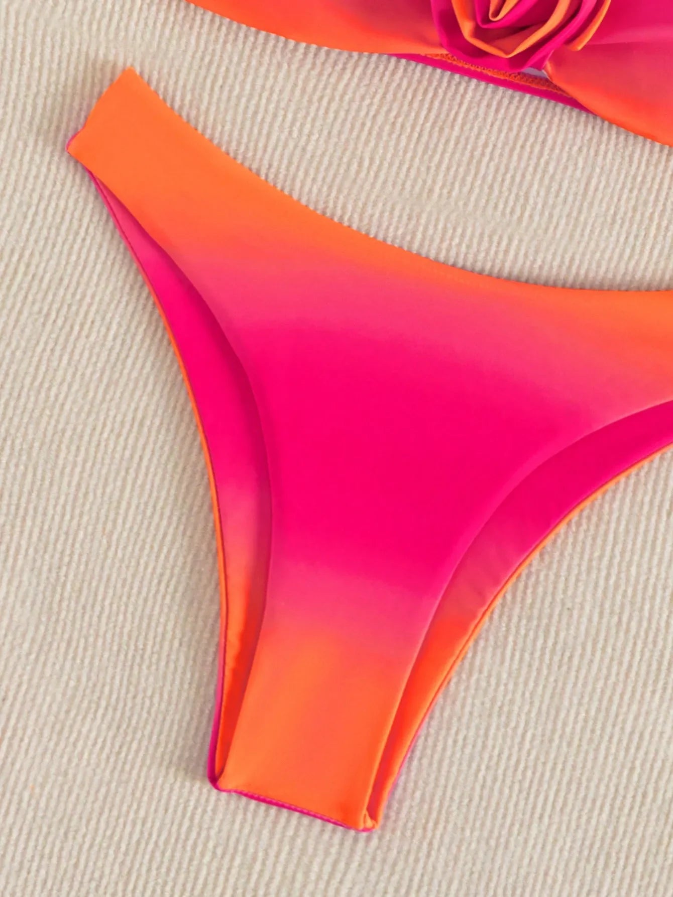 Sexy Orange Gradient Bikini Set 2025 Women 3D Floral Designer Bandeau Push Up Micro Swimsuit Beach Bathing Suit Thong Swimwear