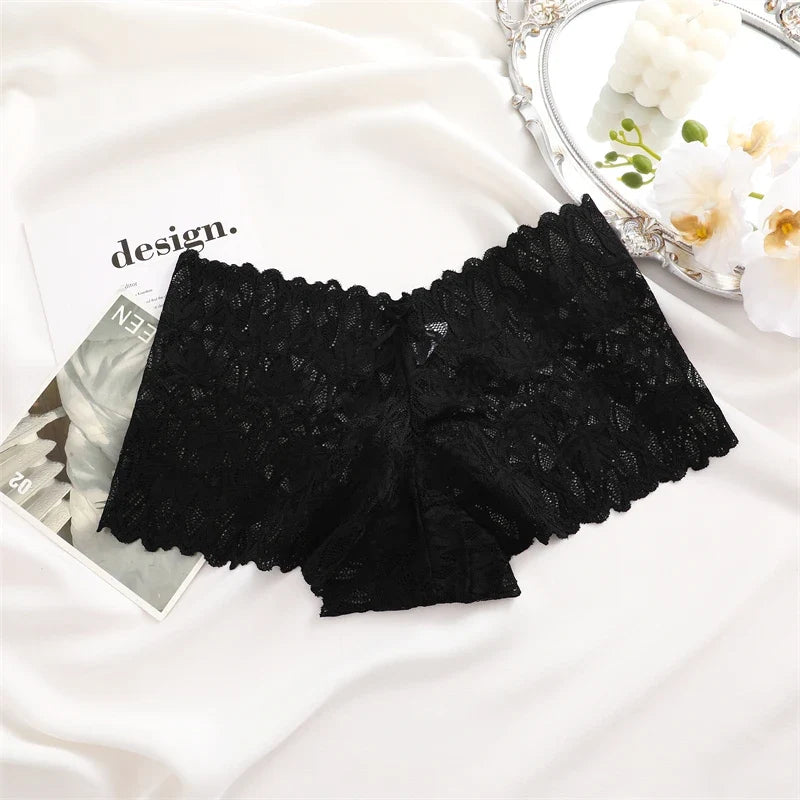 3Pcs Women Lace Boyshort Panties Low-Rise Sexy Underwear Trendy Floral Underpants Female Sexy Boyshort Panties Ladies Lingerie