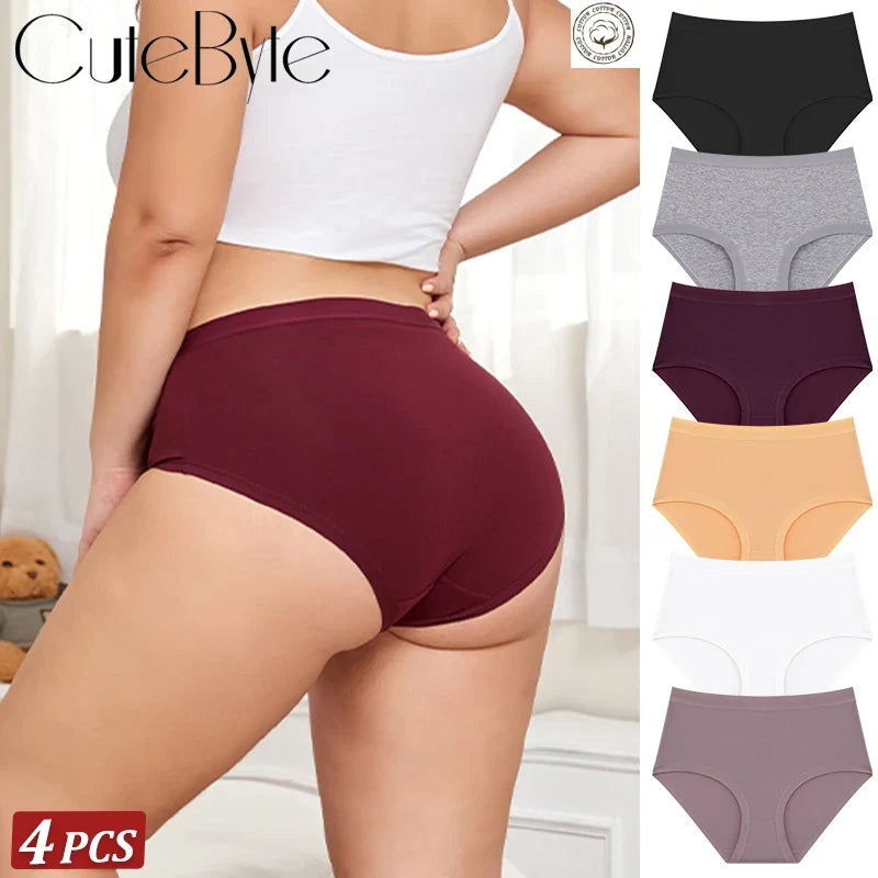 4Pcs/Set Women Cotton Briefs Seamless High Waist Breathable Underwear Female Stretch Comfortable Lingerie New solid color Panty