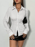 Women's Simple Striped Button Down Slim Fit Long Sleeve Shirt Work Commuting Button Collar Shirt Streetwear Autumn/Winter