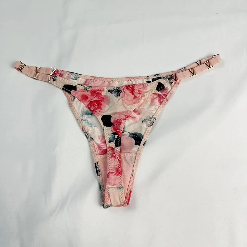 Low Rise Sexy Thong Women Underwear Briefs Seamless Panties Zebra Flower Luxury Metal Buckle G String Bikini Girls Female Panty