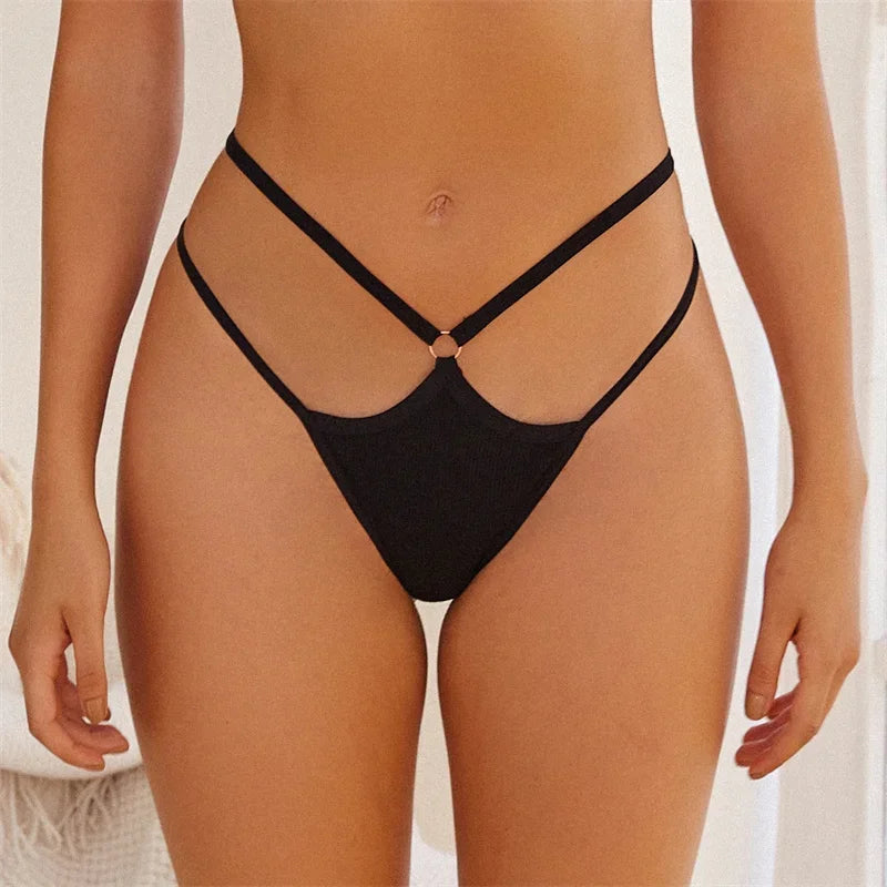2PCS Women Sexy Cotton Panties Two Belts Hollow Out G-String Thongs Breathable Underwear for Female Solid Color Lingerie S-XL
