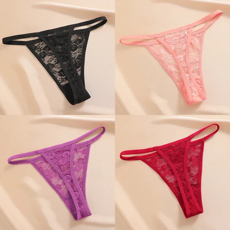 4PCS/Set Women's Underwear Lace Panties Floral Lingerie Woman Panties Sexy Thong G-String Female Pantys Perspective Intimates Ne