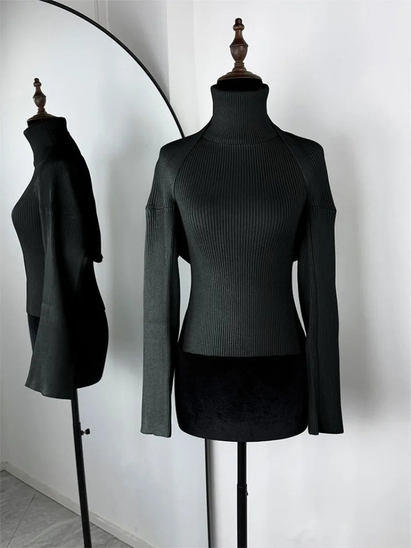 Trendix Knit Tank Top Sets For Women Fashion High Neck Vest And Long Sleeve Shawl 2 Piece Suits Sexy Backless Knitwear Top Femme