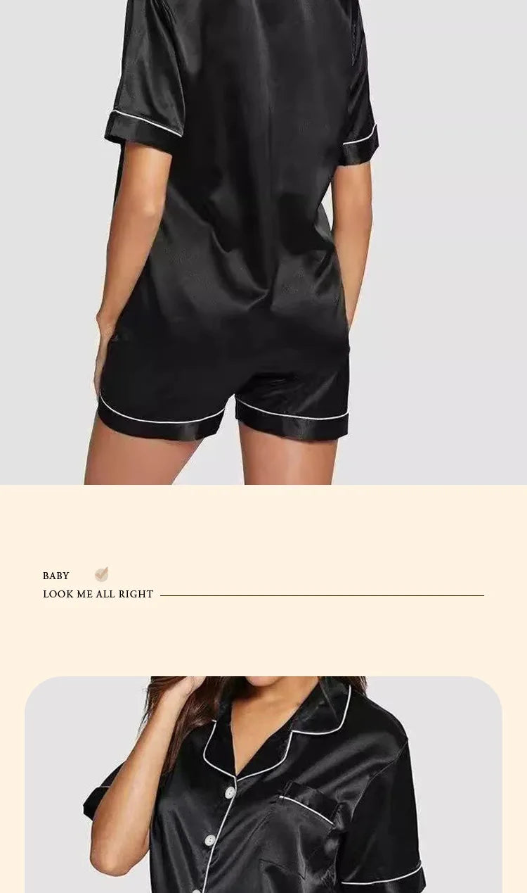 Sweet Simple Ice Silk Pajamas for Women  Thin Short-sleeved Home Clothes Suit Nightwear Women's Pajamas Set Nightie Summer