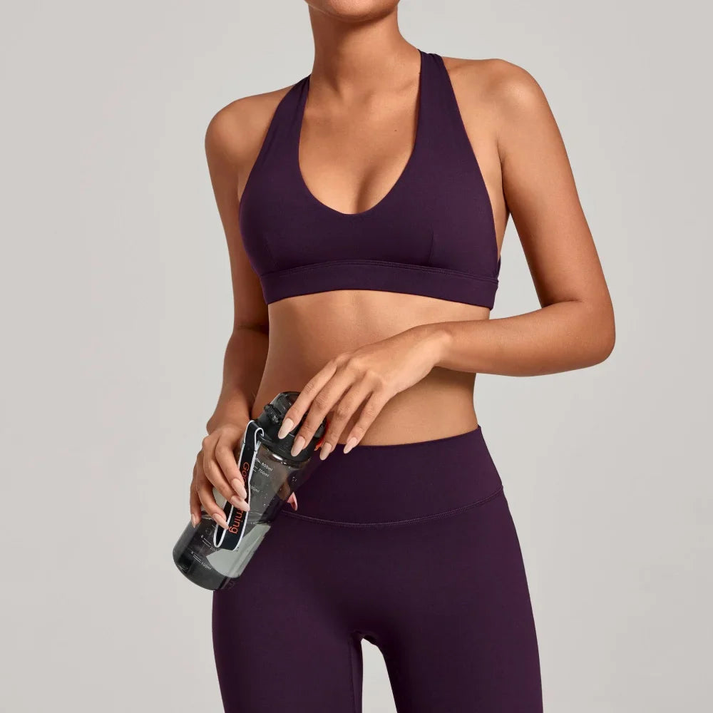 Sports Bra Gathered Neck Hanging Style Backless Tight Yoga Bra Women's Top Fitness Outdoorsports Pilates Training Gym Workout