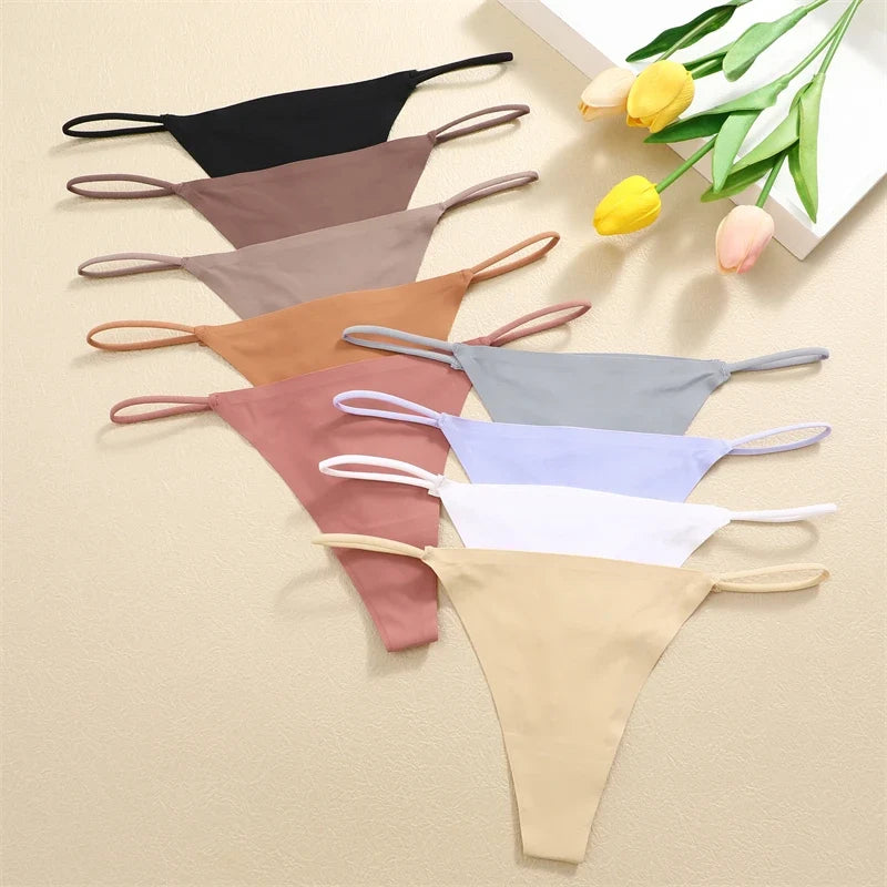 10Pcs/Set Seamless Thong Women Thin Strap Low Waist High Flexibility Panties Underwear Ladies Briefs T-back Comfortable Women