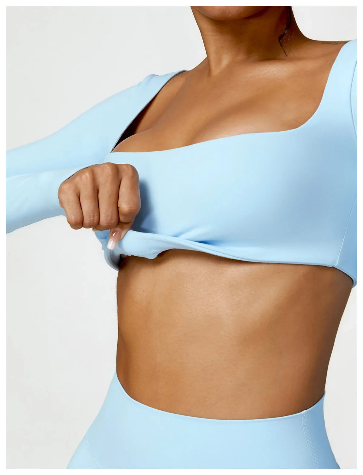 Hearuisavy Summer Casual Quick Dry Sportswear Women Square Neck Gym Top Women Fitness Sports Crop Top Long Sleeve Yoga Clothing