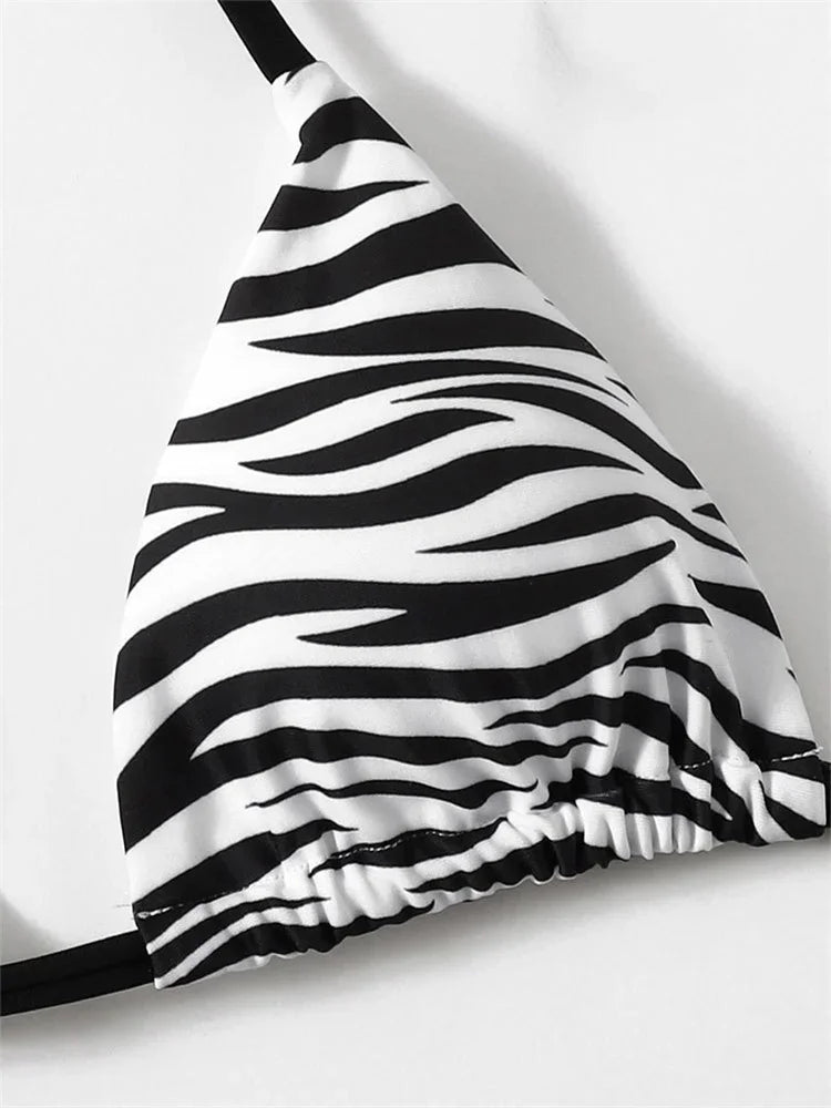 Sexy Zebra Striped Bikini Women Halter Push Up Triangle Swimsuit Brazilian Summer Bathing Suit Micro Swimwear 2025 Swimming Suit