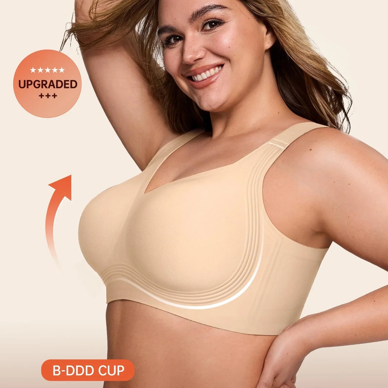 Women's Soft Support Wire-Free Bra, Solid Color, Seamless, Full Cup Thin Molding Bra, Plus Size Comfortable Push-Up Bra