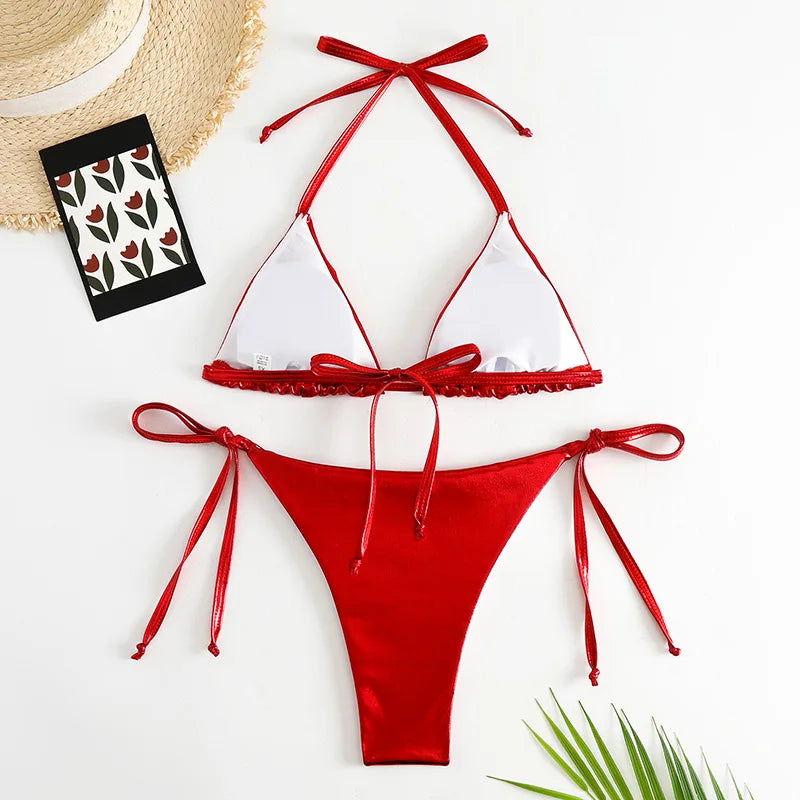Sexy Brozing Gold Bikinis Sets Women Push Up Micro Bikini Swimsuit 2026 Brazilian Beach Bathing Suit Tie Side Triangle Swimwear